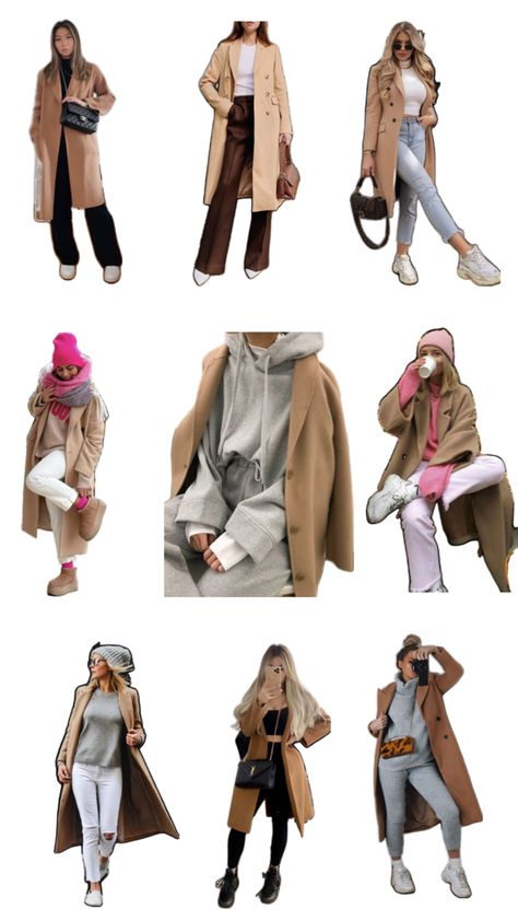 Camel Coat outfit Camel Color Coat Outfit, Long Camel Coat Outfits, Tan Coat Outfit, Camel Coat Outfit Classy, Long Camel Coat, Camel Coat Outfit, Nyc Outfits, Tan Coat, Beige Sneakers