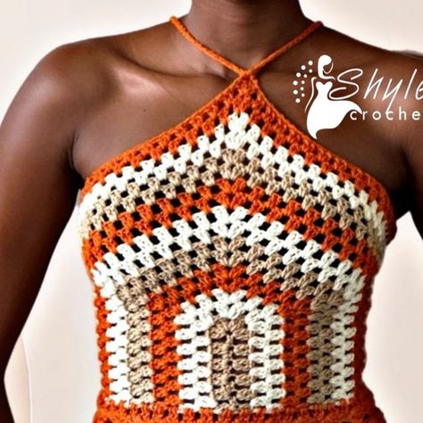 SHYLERCROCHETS on Instagram: "Discover the ultimate summer essential with our Granny Stripes Crochet Halter Top, an original design by shylercrochets. This easy-to-follow crochet tutorial guides you through creating a vibrant halter top using the classic granny stitch with multicolored stripes. Designed for complete front coverage and featuring a stylish lace-up back, this halter top is both chic and comfortable. Perfectly paired with our previous Granny Stripes Crochet Shorts. this matching set is the must-have summer ensemble you never knew you needed. The written pattern is available on all our online shops, ensuring you can recreate this stunning piece with ease. Dive into the world of crochet and make your summer wardrobe pop with color and style!  #2024 #shylercrochets #crochethalter Granny Stripe Crochet, Granny Stitch, Crochet Halter Top, Crochet Shorts, Crochet Halter, Crochet Halter Tops, Summer Essential, Online Shops, Summer Essentials