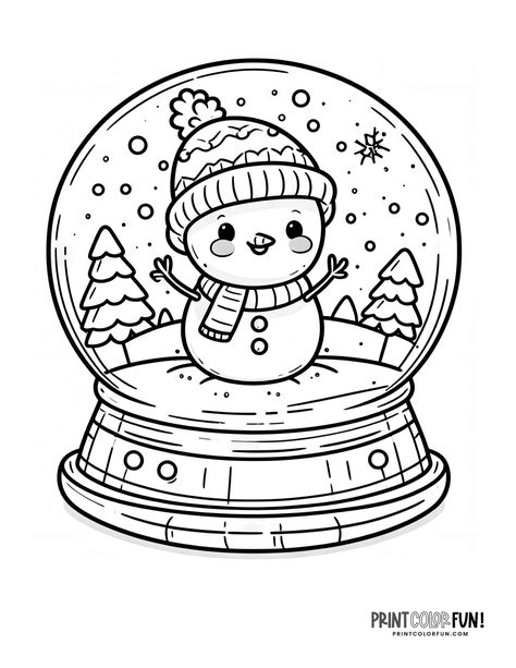 Adorable snowman snow globe coloring page - PrintColorFun com Snow Globe Coloring Page, Snow Globe Clipart, Christmas Color Pages, Globe Coloring Page, Snow Globe Drawing, Snowman Coloring Page, Globe Drawing, Snowman Coloring, Globe Clipart