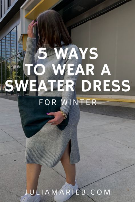 Knit Sweater Dress Outfit, Ways To Style A Sweater, Ways To Wear A Sweater, Style A Sweater Dress, Knitted Dress Outfit, Julia Marie, Long Jersey Dress, Dress For Winter, Grey Knit Dress