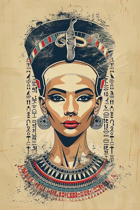 Pharaonic Design, Egyptian Art Drawing, Nefertiti Art, Egyptian Design Pattern, Cleopatra Art, Ancient Egyptian Artwork, Egyptian Cleopatra, Egyptian Eye Tattoos, Egyptian Artwork