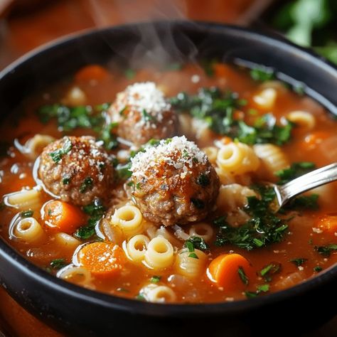 Italian Meatball Soup Best Meatball Soup Recipe, Meatball Sub Soup, Best Minestrone Soup, Italian Meatball Soup Crockpot, Minestrone With Turkey Meatballs, Meatballs Soup, Frozen Meatball Soup, Vegetable Soup With Meatballs, Tortellini Soup With Meatballs