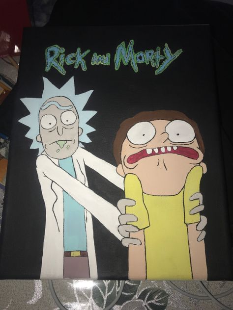 Rick And Morty Art Canvas, Rick And Morty Canvas Painting, Rick And Morty Painting, Morty Painting, Disney Canvas Paintings, Disney Canvas, Hippie Painting, Small Canvas Paintings, Cute Canvas Paintings