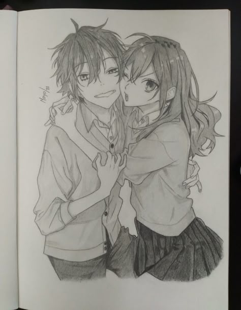 Anime Sketch Horimiya, Horimiya Drawing Sketch, Miyamura Drawing, Horimiya Sketch, Horimiya Drawing, Anime Love Drawing, Hori Pfp, Hori X Miyamura, Pc Drawing