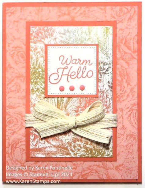 Softly Stippled Hello Card | Stamping With Karen Stampin Up Thoughtful Designs Specialty Dsp, Stampin Up Sale A Bration 2024 Cards, Su Softly Stippled Dsp, Stampin Up Softly Stippled Dsp Cards, Softly Stippled Dsp, Softly Stippled Stampin Up Cards, Stampin Up Softly Stippled Dsp, Stampin Up Sale A Bration 2024, Softly Sophisticated Stampin Up Cards