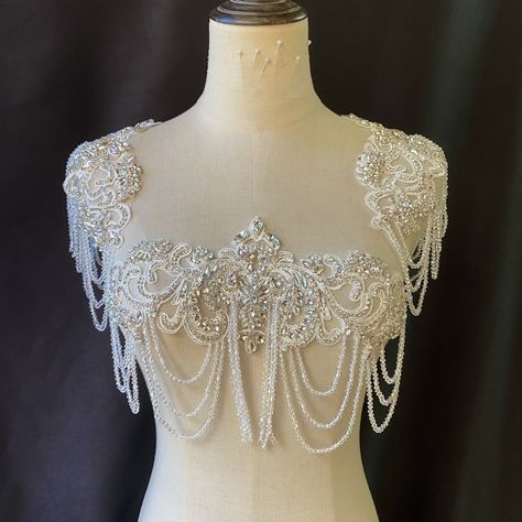 Wedding Gown Necklace, Shoulder Necklace, Bridal Applique, Bridal Cape, Rhinestone Appliques, Beaded Applique, Rhinestone Bridal, Crystal Chain, Rhinestone Bead