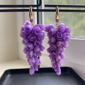 Purple Chandelier, Handmade Polymer Clay, Chandelier Earrings, Polymer Clay Earrings, Clay Earrings, Earrings Handmade, Polymer Clay, Dangle Drop Earrings, Ships