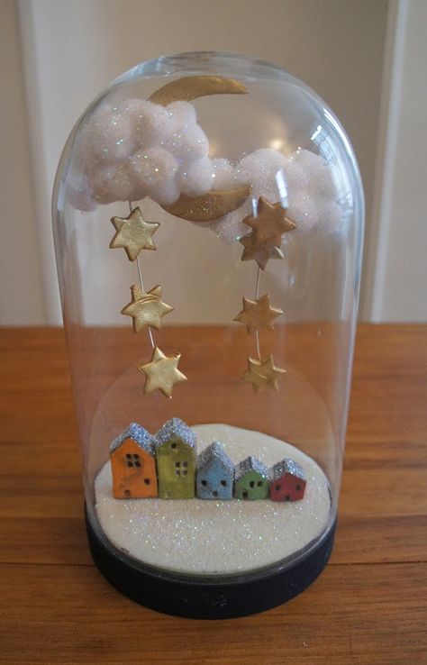 Bell Jar Decor, Mobiles Art, Art Buildings, Cloche Decor, Glass Bell Jar, Miniature Terrarium, Kids Deco, Globe Art, Handmade Birthday Gifts