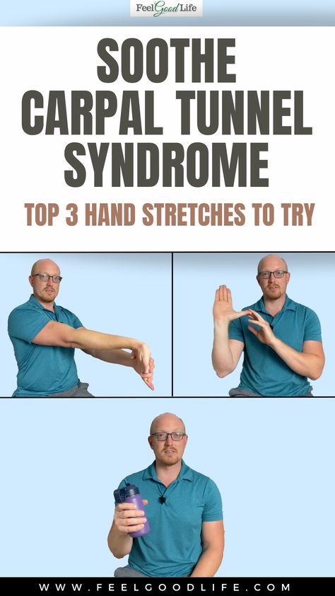 Ease the pain of Carpal Tunnel Syndrome with these top 3 hand stretches. These exercises aim to alleviate discomfort by increasing flexibility and improving blood circulation in your hands. Give them a try and experience the difference yourself! #CarpalTunnelSyndrome #HandStretches #PainRelief #Flexibility #BloodCirculation #Exercise #WellnessJourney #HealthyHands Elderly Workouts Senior Fitness, Carpal Tunnel Relief Exercises, Carpal Tunnel Remedies, Thumb Pain Relief, Nerve Pain Remedies, Carpal Tunnel Exercises, Carpal Tunnel Relief, Increasing Flexibility, Wrist Exercises