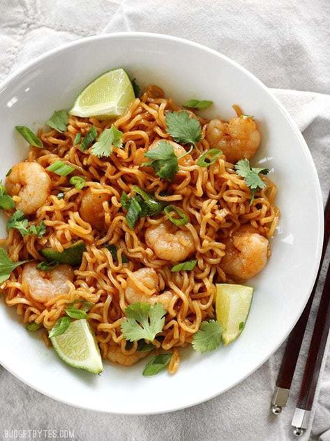 Tasty Noodles Recipe, Dragon Noodles, Quick Pasta Recipes, Budget Bytes, Lime Shrimp, Ramen Noodle Recipes, Ramen Recipes, Asian Inspired Recipes, Think Food