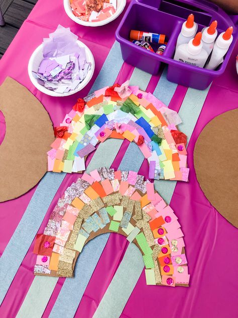 Rainbow Birthday Party Rainbow Party Activities For Kids, Rainbow Tea Party Birthday, Rainbow Second Birthday Party, Rainbow Themed Birthday Party Games, Rainbow Fourth Birthday, Somewhere Over The Rainbow Birthday Party, Barbies And Rainbows Four Ever, Rainbow Party Games, Birthday Activities Kids