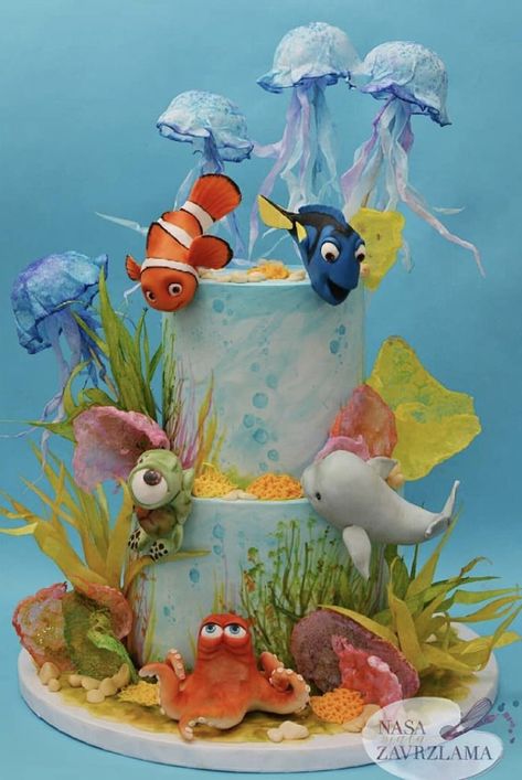 Underwater Birthday Cake, Under Sea Cake, Cake Under The Sea, Finding Nemo Birthday Cake, 2nd Birthday Cake Boy, Sea Birthday Party Decorations, Tinkerbell Birthday Cakes, Ocean Birthday Cakes, Finding Nemo Cake