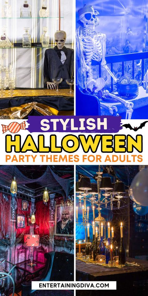 Stylish Halloween Party Themes For Adults | Party Ideas Best Halloween Party Themes, Adults Party Ideas, Unique Halloween Party Themes, Harry Potter Party Theme, Halloween Party Themes For Adults, Cool Halloween Party, Diy Halloween Bottles, Halloween Scene Setters, Party Themes For Adults