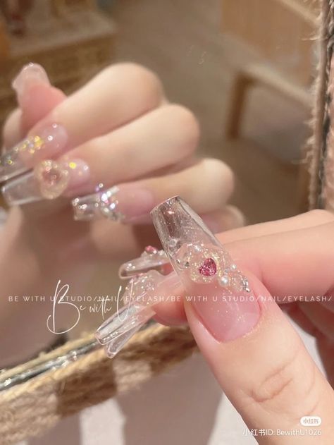 nail art nail tech nails douyin style douyin nails aesthetic nail inspo long coffin nails heart nails clear nails glitter nails Nail Inspo Long Coffin, Nail Tech Nails, Nail Inspo Long, Nails Douyin, Douyin Style, Tech Nails, Douyin Nails, Long Coffin Nails, Nails Heart