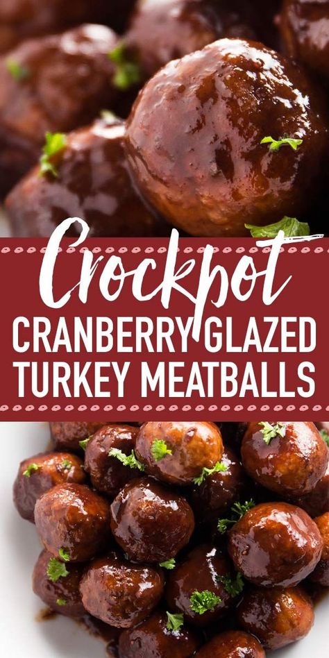 With just 5 ingredients and only 5 minutes prep time, this easy Cranberry Glazed Turkey Slow Cooker Meatballs recipe is a real crowd pleaser at holiday parties and for football game day snacking. Make it in your crockpot for Thanksgiving, for Christmas pa Cranberry Glazed Turkey, Turkey Slow Cooker, Crockpot Asian Recipes, Turkey Meatballs Crockpot, Tritip Recipes, Crockpot Recipes Mexican, Glazed Turkey, Crockpot Appetizers, Turkey Meatball Recipe