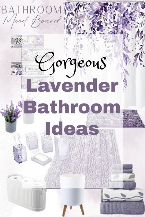 Dive into a world of calming colors, dreamy lavender decorations, and luxurious purple bathroom decor ideas. Find the best inspiration for a relaxing, spa-like retreat in your own home with my gorgeous lavender bathroom design dedicated to the ultimate purple bathroom accessories! Purple Bathroom Decor Ideas, French Farmhouse Bathroom Ideas, Lilac Bathroom Ideas, Lavender Bathroom Ideas, Lavender Decorations, Lilac Bathroom, Shower Curtain Purple, Purple Bathroom Accessories, Lavender Bathroom