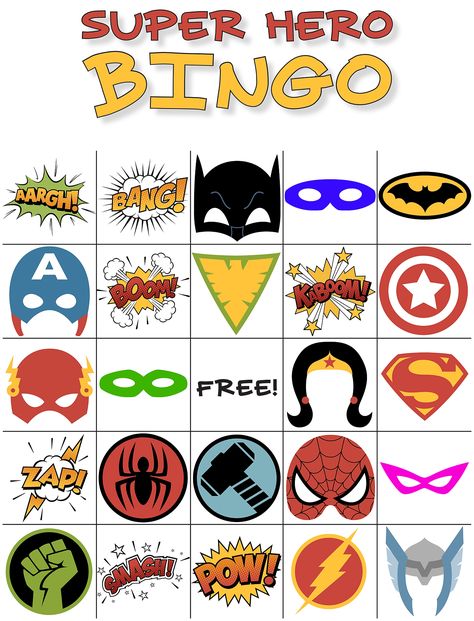 Free Printable Superhero Bingo + My request for extra cards!  Follow up!! Superhero Camp, Super Hero Activities, Superhero Party Games, Super Hero Day, Hero Crafts, Silhouette Disney, Bingo Party, Super Hero Shirts, Superhero Crafts