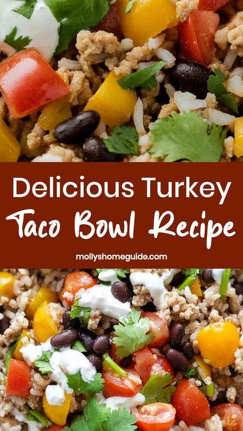 Indulge in a flavorful and nutritious meal with this delicious turkey taco bowl recipe. Packed with lean protein, fresh veggies, and zesty spices, this dish is perfect for satisfying your cravings while staying on track with your healthy eating goals. Whether you're looking for a quick weeknight dinner or a meal prep option for the week ahead, this turkey taco bowl is easy to make and guaranteed to please your taste buds. Turkey Veggie Bowl, Turkey Bowls Healthy, Turkey Taco Bowl, Taco Bowl Recipe, Turkey Bowl, Turkey Taco, Taco Bowl, Mini Sweet Peppers, Turkey Tacos