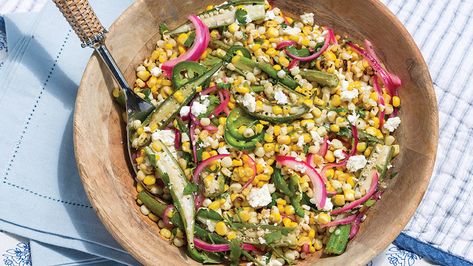 This Corn and Okra Salad’s flavor is enhanced with time, so make ahead and store in the fridge until you’re ready to pack your basket. Okra Salad, Baked Okra, Yummy Fruit, Okra Recipes, Savory Salads, Fruit Salad Recipes, Picnic Food, Fresh Corn, Fresh Fruits And Vegetables