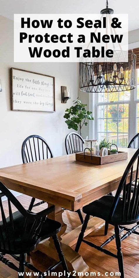 Learn the best way to seal a new wood table. Protect your investment from water stains and scratches with these easy steps. If your table doesn't have a high quality finish on it then you may want to add a top coat to protect it. Polyurethane can sometimes yellow your wood pieces however using a matte flat top coat by General Finishes will provide a beautiful finish while saving your wood table from stains. These steps can be used on any painted or stained wood furniture pieces to seal them. Stained Wood Furniture, Hardwood Table, Stained Table, Kitchen Table Wood, Homemade Tables, General Finishes, Wood Table Top, Handmade Kitchens, Dining Table Top