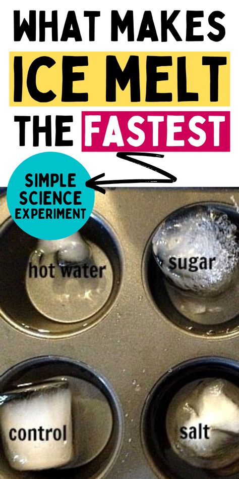 Teach the kids what makes ice melt. Learn how to have fun with this simple science experiment. The kids will love learning all about ice. What makes ice melt the fastest? What Melts Ice Faster Experiment, What Makes Ice Melt Faster Project, Ice Science Experiments Kids, 1st Grade Science Fair, Fourth Grade Science Projects, Ice Crafts, Water Lessons, Ice Cube Melting, Science Fair Projects Boards