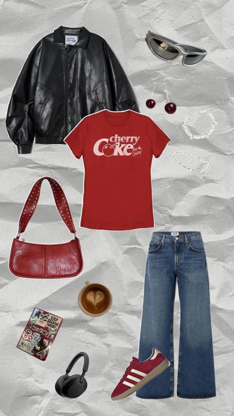 #fit #outfit #coke #cherry #red #cool #fashion #aesthetic #sambas #fall #blazer #leather #coffee #music #inspiration #crafts Coke Cherry, Inspiration Crafts, Cherry Coke, Coffee Music, Fall Blazer, Music Inspiration, Cool Fashion, Fashion Aesthetic, Cherry Red