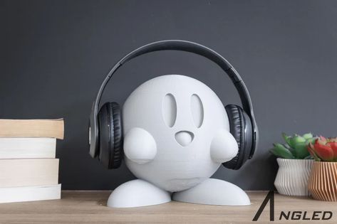 Kirby Headphone Stand Headphone Holder Gaming Room Decor - Etsy Australia Cute Headphone Stand, Kirby Bathroom, Kirby Room Decor, Kirby With Headphones, Nerdy Room Decor, Kirby Decor, Headphones Painting, Kirby Room, Cool Room Accessories