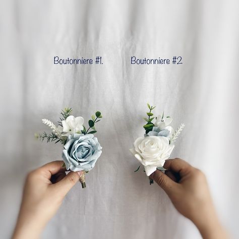 Bouquet White And Blue, White And Blue Bouquet, Faux Bridal Bouquet, Dusty Blue Flowers, Blue Corsage, Blue Flowers Bouquet, Tulip Wedding, Artificial Wedding Bouquets, Round Bouquet