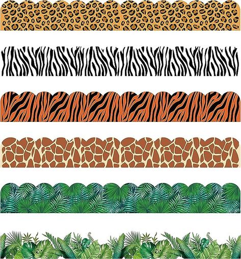 Amazon.com: BeYumi 80Pcs Animal Print Bulletin Board Borders Africa Safari Leopard Zebra Tiger Giraffe Tropical Leaves Greenery Scalloped Borders Trim Bulletin Decoration for Back to School Classroom Nursery Wall : Office Products Jungle Bulletin Boards, Tropical Leaf Decor, Classroom Borders, Safari Room, Back To School Classroom, Creative Teaching Press, Animal Cutouts, Wall Office, Bulletin Board Borders