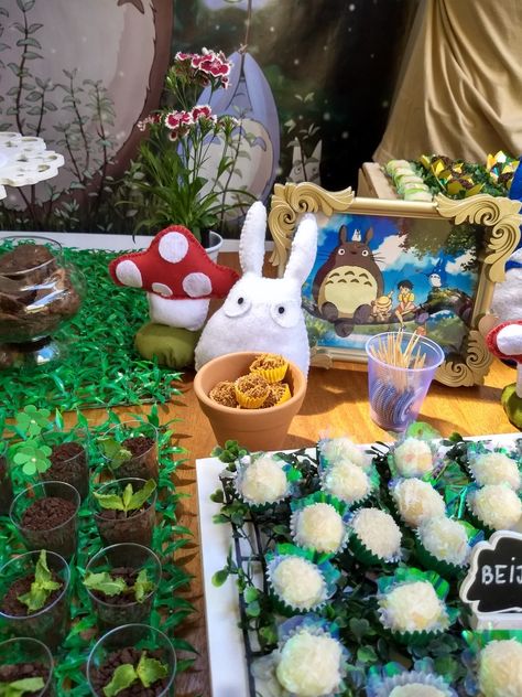 Ponyo Theme Party, Studio Ghibli Sweet 16, Studio Ghibli Wedding Ideas, Totoro Centerpiece, Ghibli Party Decorations, Totoro Birthday Party Decoration, Ghibli Themed Party, Studio Ghibli Themed Party, Studio Ghibli Baby Shower Ideas