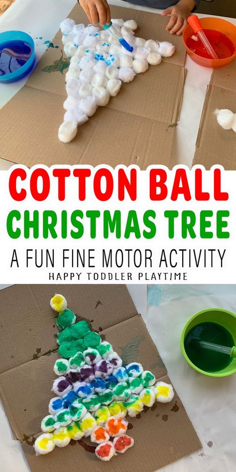 Diy Christmas Activities For Toddlers, Cotton Ball Christmas Tree, Christmas Cotton Ball Crafts, Cotton Ball Crafts For Kids Christmas, Cotton Ball Christmas Crafts, Christmas Tree Preschool Activities, Christmas Prek Activities, Christmas Tree Activities For Preschool, Prek Christmas Activities