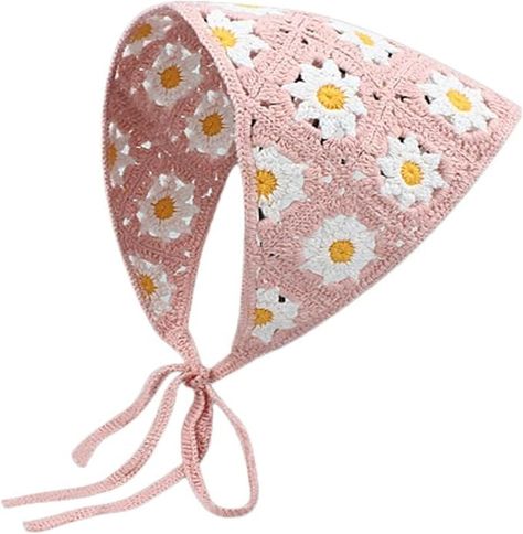 Women's Crochet Bandana Hair Scarf Y2k Aesthetic Accessories Knitted Head Kerchief Cottagecore Floral Headband (Daisy Blush,One Size) at Amazon Women’s Clothing store Head Kerchief, Bandana Hair, Aesthetic Accessories, Crochet Bandana, Floral Headband, Bandana Hairstyles, Hair Scarf, Floral Headbands, Y2k Aesthetic