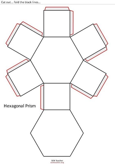 3d Shape Templates Free Printable, Polyhedron Template, Prisma Hexagonal, Shapes Template, 3d Templates, 3d Geometric Shapes, Printable Shapes, Tag Templates, Geometric 3d