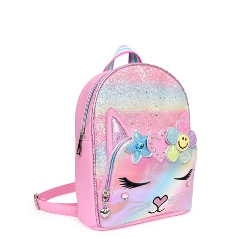 Let them channel their inner fashionista with this glitter covered mini backpack featuring Miss Bella, OMG’s sweet & sassy kitty! Shiny and spacious, this bag is topped off with a glittery daisy crown that'll give them a little extra sparkle throughout their day!  Dimensions 10”H x 8”W x 3”D Cat School, Daisy Crown, Glitter Ombre, Mini Backpack, Kitty Cat, Kids Stuff, 3 D, Daisy, Sparkle