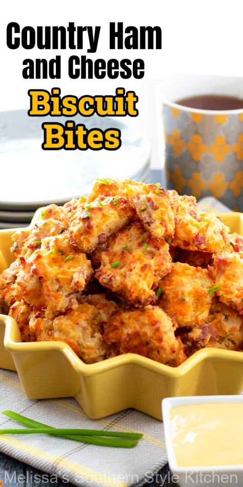 These Country Ham and Cheese Biscuit Bites turn biscuits into an appetizer for casual gatherings or a small bite to add to the brunch menu #biscuitbites #countryhambiscuits #southernbiscuits #biscuitrecipes #southernbiscuits #southernbiscuitrecipes #buttermilkbiscuits Biscuit Bites, Cheese Biscuit, Sausage Biscuits, Breakfast Appetizers, Country Ham, Canned Biscuits, Cheese Biscuits, Breakfast Bites, Holiday Brunch