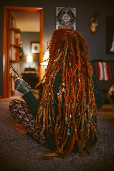 Viking Dreadlocks Hairstyles, Festival Braid Ideas, Dreads With Crystals, Dread Aesthetics, Forest Hairstyles, Viking Dreads Women, Partial Dreads Placement, Dreds Locs, Dreadlock Hairstyles For Women