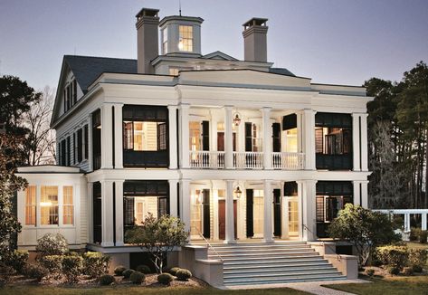 A Greek Revival Home with Southern Charm. Historical Concepts designs a Greek Revival home with Southern roots. Modern Greek Revival Home, Greek Revival Home Exterior, Greek Revival House Plans, Farmhouse Home Design, Historical Concepts, Greek Revival Home, Southern Mansions, Greek Columns, Revival Architecture