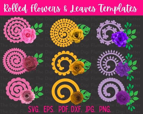 Rolled Flower Svg Free, Cricut Rolled Flowers, Rolled Flower Template, Flower Svg Free, Cardstock Flowers, Flowers Cricut, Paper Flower Svg, Cricut Flowers, Rolled Flowers