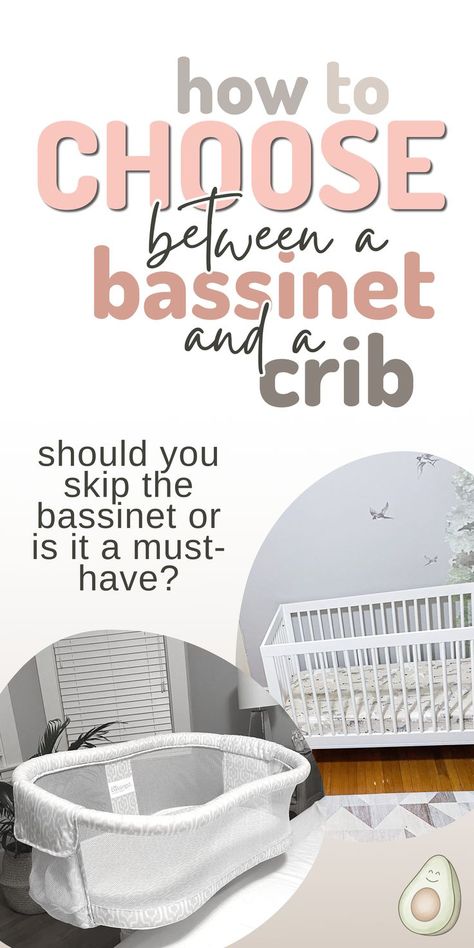 how to choose between a bassinet and a crib - should you skip the bassinet or is it a must-have? (picture of bassinet and crib) Baby Item Checklist, Best Bassinet, Co Sleeper Crib, Newborn Bassinet, Bedside Bassinet, Newborn Crib, Baby Corner, Bedside Crib, Baby Taylor