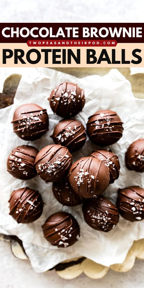 These no-bake Chocolate Brownie Protein Balls are made with almond flour, almond butter, cocoa, honey, vanilla, sea salt, protein powder, and dipped in chocolate! They are rich, decadent, and will remind you of a fudgy brownie. Store in the fridge or freezer so you can have a healthy snack or treat anytime! Chocolate Brownie Protein Balls, Protein Chocolate Balls, Yummy Protein Balls, Chocolate Protein Powder Balls, Brownie Batter Protein Balls, Almond Flour Protein Balls, Protein Balls Chocolate, Brownie Protein Balls, No Bake Protein Balls