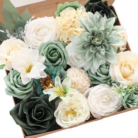 PRICES MAY VARY. ❤️ Floral Set: This set features a diverse mix of handcrafted flowers, including various types and colors of silk and foam blossoms, as well as greenery. Ideal for bridal and bridesmaid bouquets, floral arrangements, table centerpieces, and more. ❤️ Package Details: Includes silk flowers with sage green dahlia, ivory peony, and champagne roses; foam flowers feature green gardenia, cream dahlia, and emerald green roses. Also contains artificial lily and hydrangea as accessories. Diy Wedding Bouquets, Diy Bridal Bouquet, Bridal Shower Centerpieces, Bridal Decorations, Foam Roses, Diy Bridal, Diy Wedding Bouquet, Wedding Bridal Bouquets, Bridal Bouquets