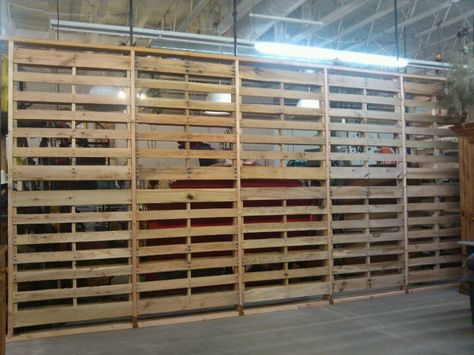 Pallet wall built at sweet salvage occasional market Phoenix Arizona by RJ  CO. Basement Mancave, Underground Lair, Rage Room, Pallet Room, Pallet Building, Warehouse Space, Pallet Walls, Pallet Crates, How To Recycle