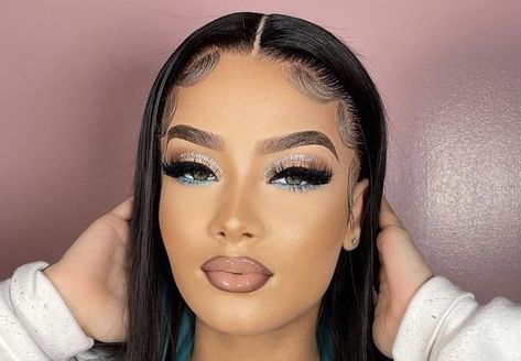 Soft glam with a pop of color by monaetleone Soft Glam With Pop Of Color, Blue Soft Glam Makeup, Full Glam Makeup Looks Glitter, Maternity Makeup Ideas, Maternity Shoot Makeup, Full Glam Makeup Looks, Baby Shower Makeup, Bday Makeup, Hoco 2022