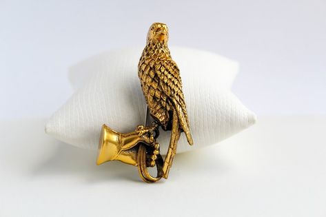 Hunting Falcon Eagle on the Hand Gold Metal Brooch Detailed Falcon Jewelry, Metal Brooch, The Hand, Ring Holder, Gold Metal, Hunting, Gold, Quick Saves