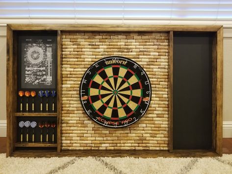 Cork Board Dart Board, Indoor Dart Board Wall, Dart Backboard Ideas, Dart Board Surround, Dart Board Backboard Diy, Darts Board Ideas, Dart Board Wall Diy, Dart Room Ideas, Diy Dart Board Backing