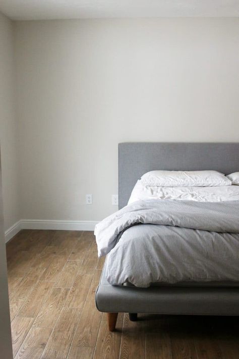 Olympic Mountains in the Bedroom - Chris Loves Julia Benjamin Moore Paint Colors Gray, Mountain Bedroom, Dark And Moody Bedroom, Mountain Interiors, Chelsea Gray, Moody Bedroom, Olympic Mountains, Popular Paint Colors, Paint Color Inspiration