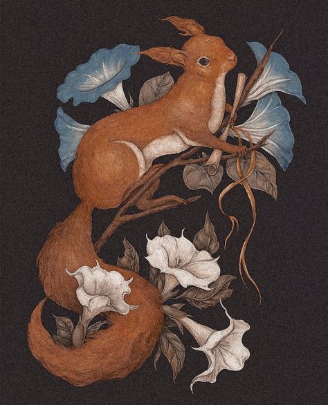 Jessica Roux Art, Vintage Animal Painting, Vintage Fox Illustration, Fox Illustration Vintage, Red Squirrel Illustration, Vintage Animal Illustration, Vintage Animal Art, Vintage Animals, Fox Illustration