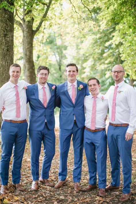 Simple Groomsmen Attire, Blue Suit Pink Tie, Purple Groomsmen, Pink Groomsmen, Grey Wedding Decor, Sleeping Beauty Wedding, Blue Groomsmen, Groom Gift From Bride, Debut Ideas