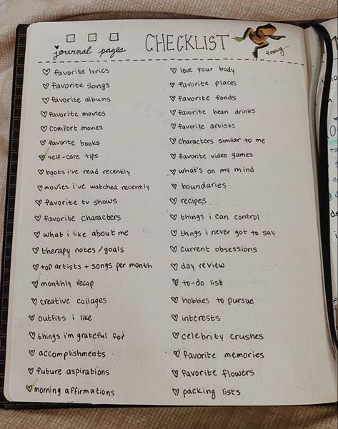 this is the checklist of pages in my new journal. i also have a lot more ideas for pages but i figured they don’t need to be all on the checklist. i just needed a page for inspo in case i run out of ideas! Outfit Ideas School, Bulletin Journal, School Christmas Party, School Outfits For College, The Checklist, Bullet Journal Ideas Templates, Journal Inspiration Writing, Collage Journal, Journal Lists