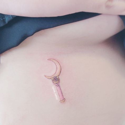 Tiny Sailor Moon Tattoo, Sailormoon Tattoo Designs, Sailor Moon Tattoo Wand, Sailor Moon Fine Line Tattoo, Sailor Moon Wand Tattoo, Sailor Moon Tattoo Minimalist, Potion Tattoo, Tattoo Sailor, Moon Obsession